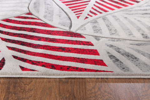 Red Silver Grey Leaf Hand-Carved Soft Living Room Area Rug by Homemartgoods
