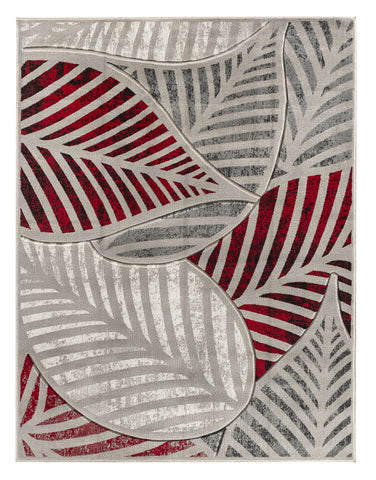 Red Silver Grey Leaf Hand-Carved Soft Living Room Area Rug by Homemartgoods