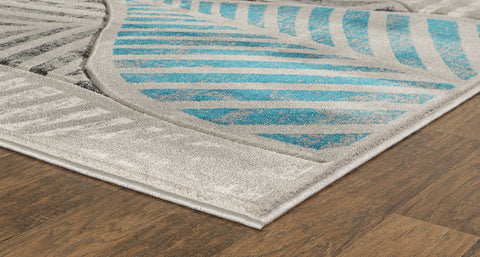 Turquoise Silver Grey Leaf Hand-Carved Soft Living Room Area Rug by Homemartgoods