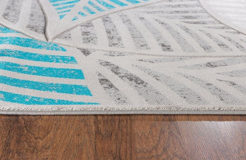 Turquoise Silver Grey Leaf Hand-Carved Soft Living Room Area Rug by Homemartgoods