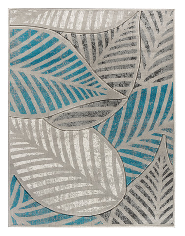 Turquoise Silver Grey Leaf Hand-Carved Soft Living Room Area Rug by Homemartgoods