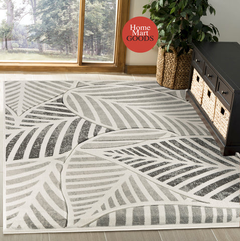 Silver Grey Leaf Hand-Carved Soft Living Room Area Rug by Homemartgoods