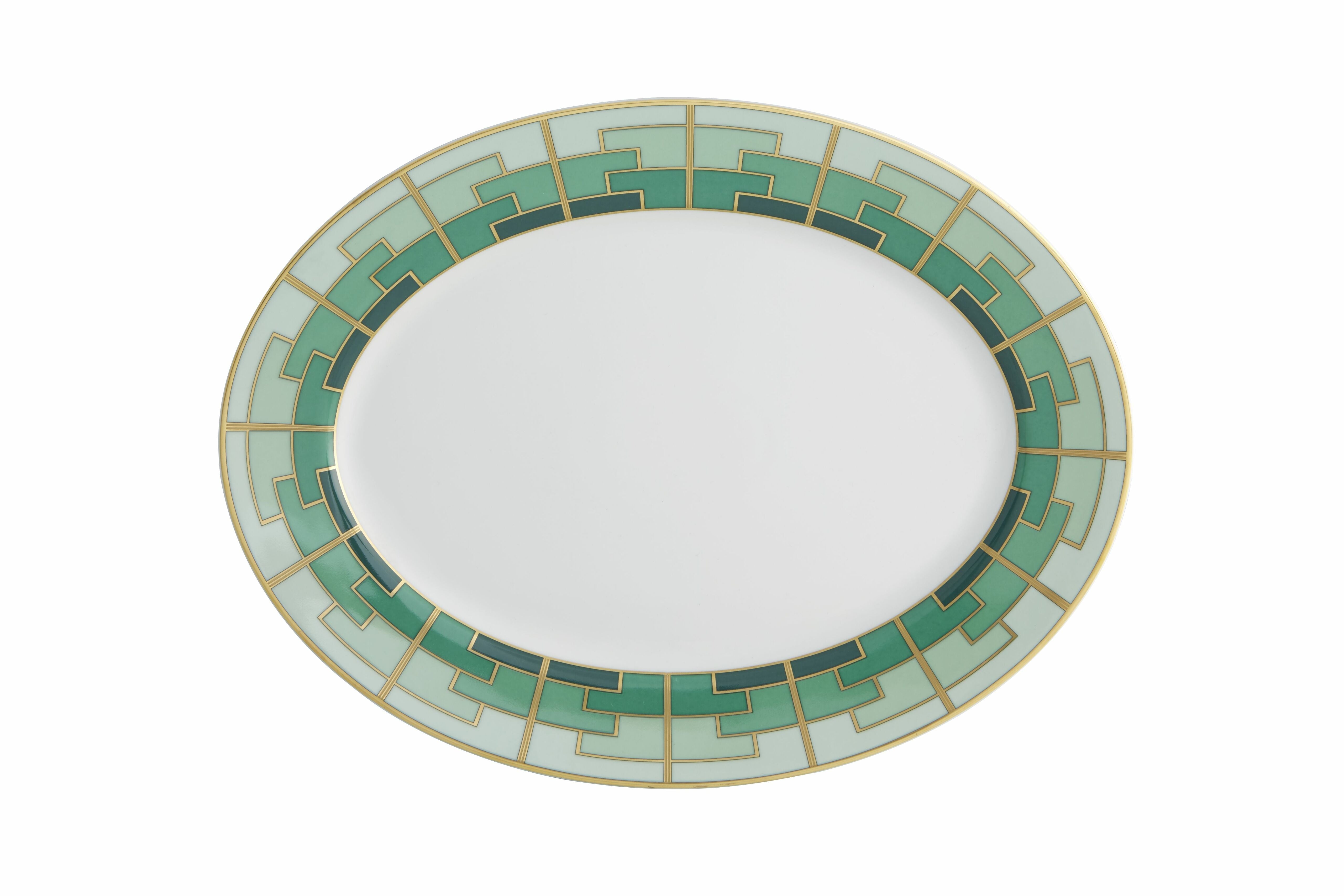  Vista Alegre Emerald Medium Oval Platter - White/Green - Bonton