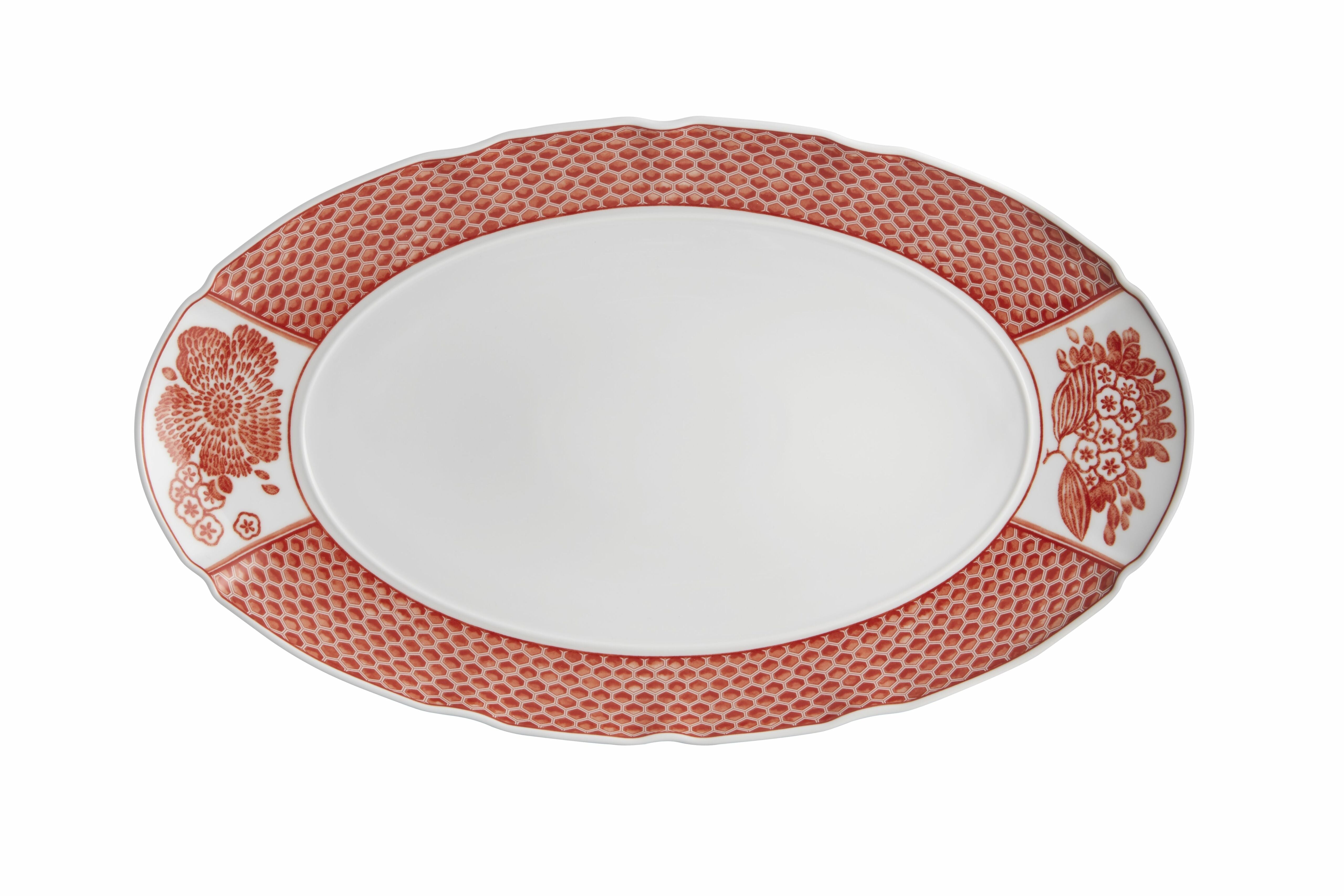  Vista Alegre Coralina Large Oval Platter - White/Orange - Bonton