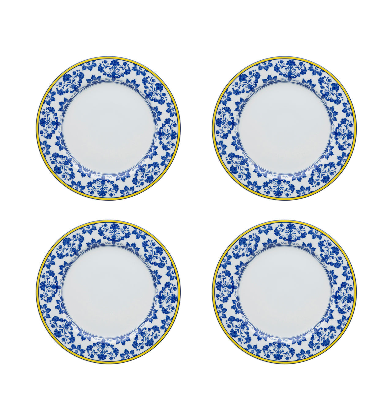  Vista Alegre Castelo Branco Dinner Plates Set of 4 - Blue/White/Yellow - Bonton