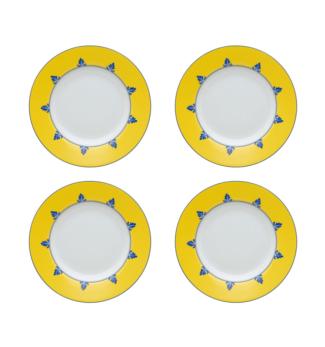  Vista Alegre Castelo Branco Soup Plates Set of 4 - Blue/White/Yellow - Bonton