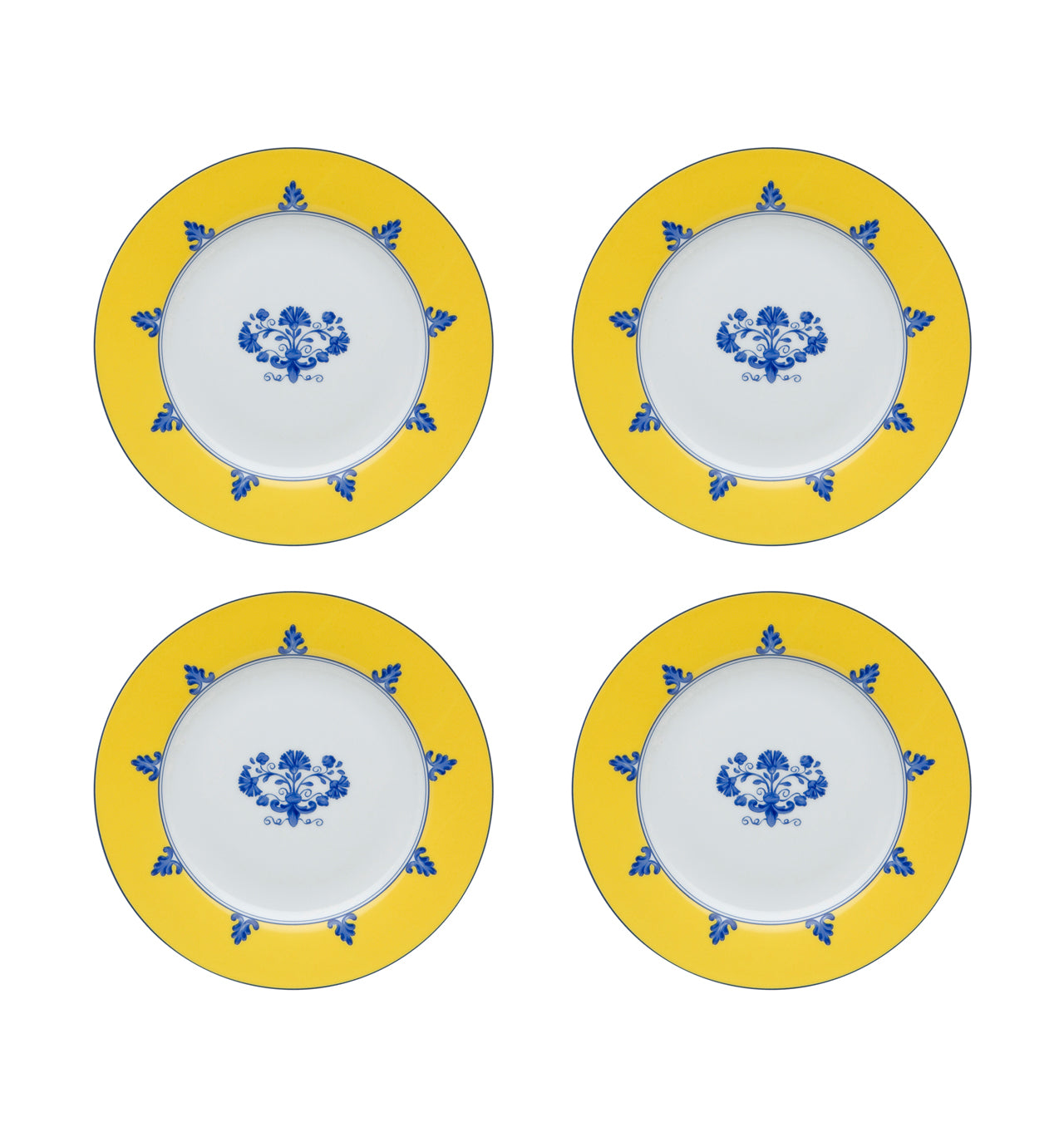  Vista Alegre Castelo Branco Dessert Plates Set of 4 - Blue/White/Yellow - Bonton