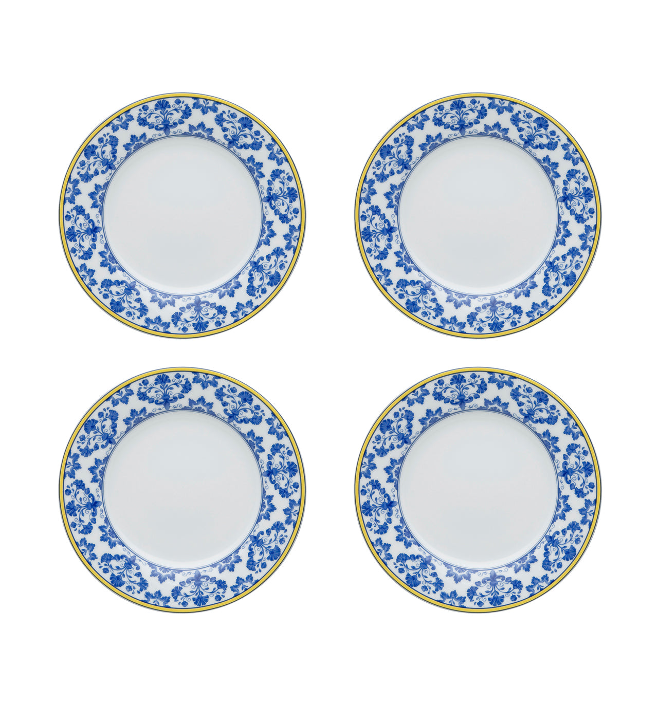  Vista Alegre Castelo Branco Bread & Butter Plates Set of 4 - Blue/White/Yellow - Bonton