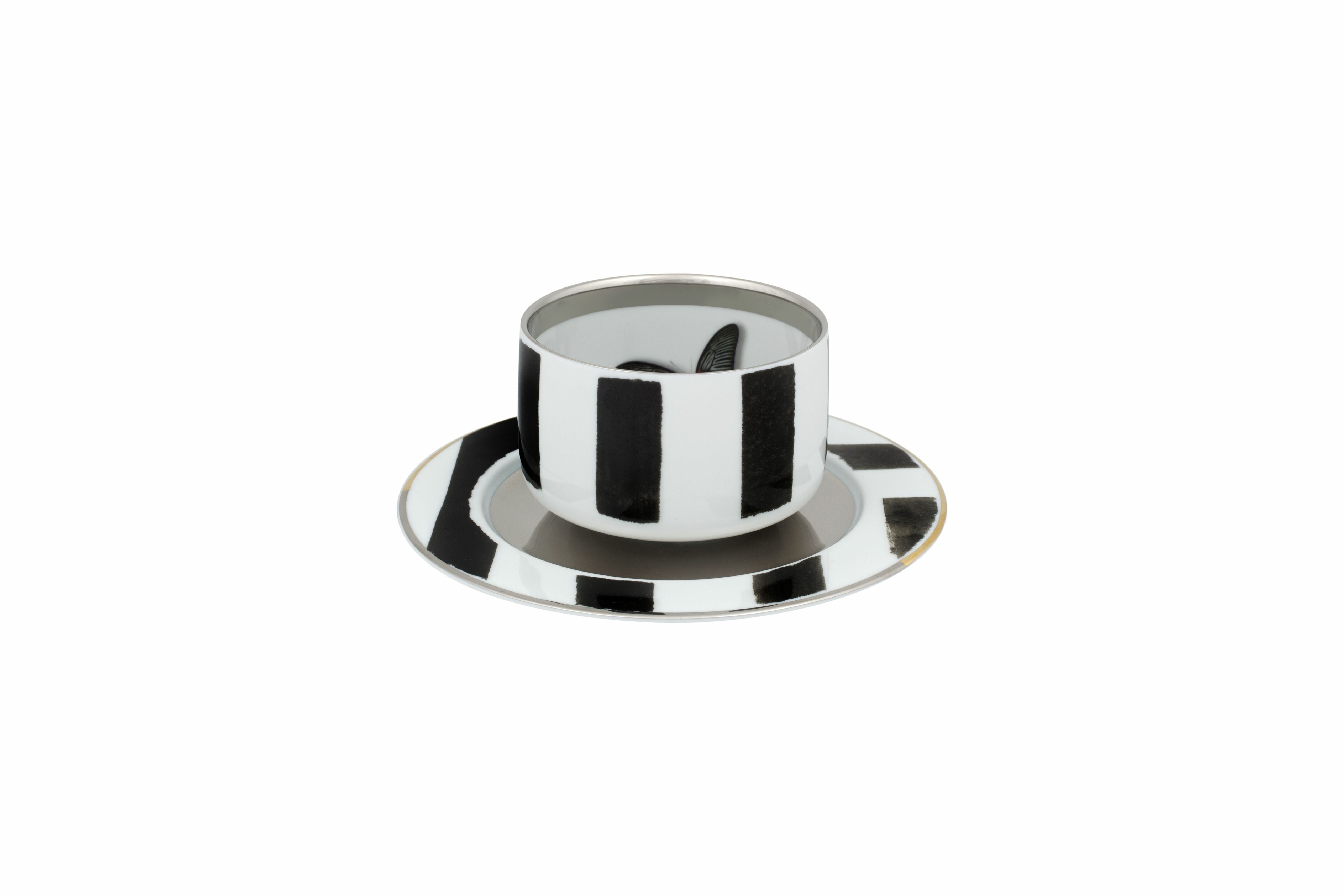  Christian Lacroix by Vista Alegre Sol Y Sombra Tea Cups & Saucers Set of 4 - Black/White - Bonton