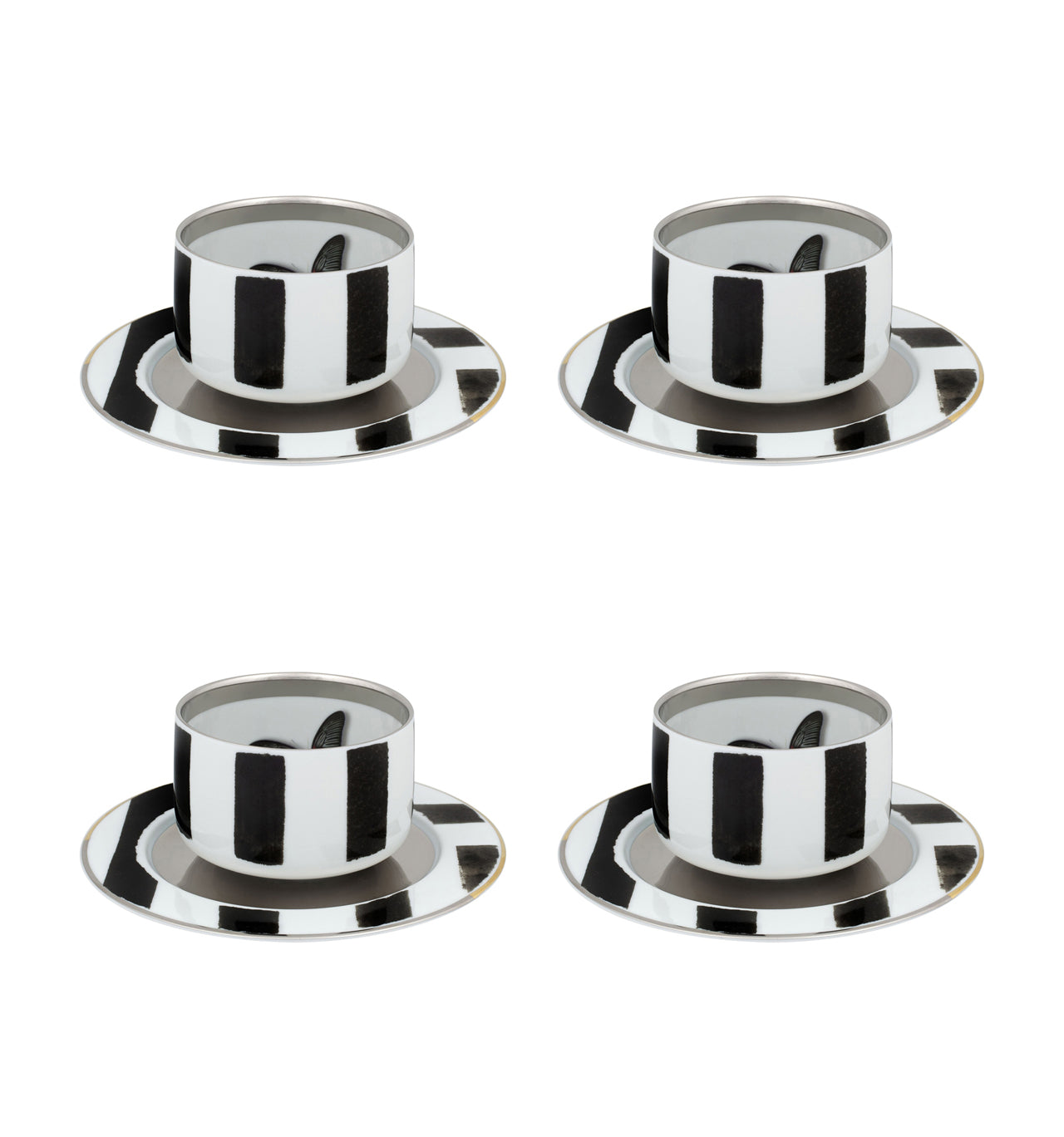  Christian Lacroix by Vista Alegre Sol Y Sombra Tea Cups & Saucers Set of 4 - Black/White - Bonton