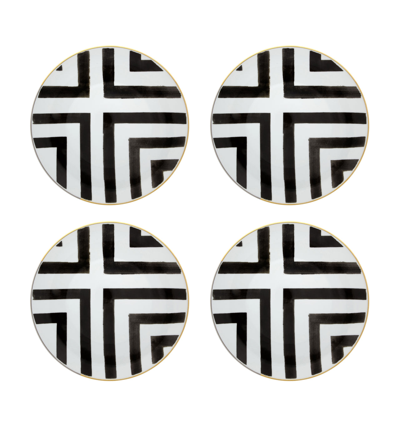  Christian Lacroix by Vista Alegre Sol Y Sombra Dinner Plates Set of 4 - Black/White - Bonton