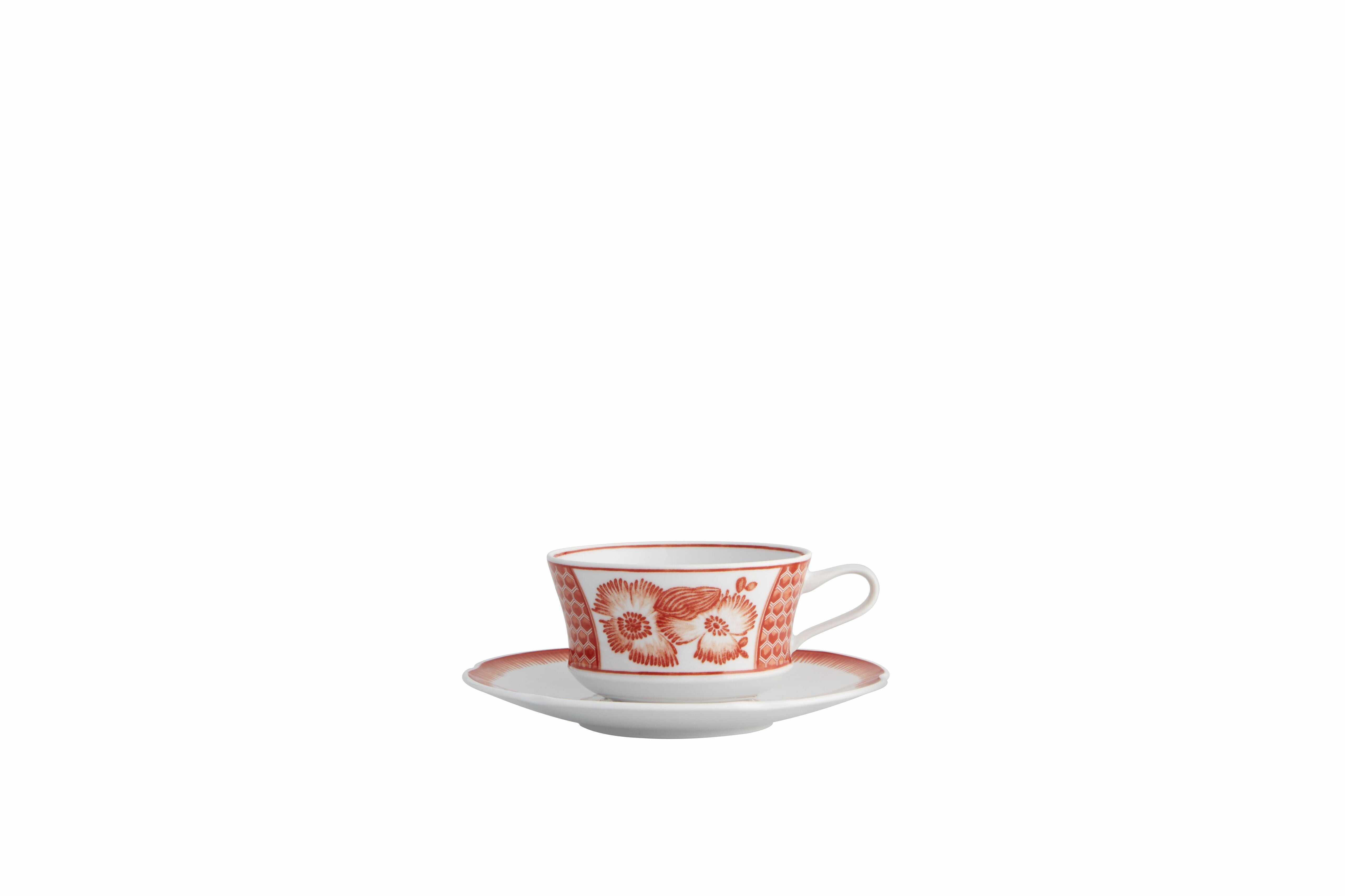  Vista Alegre Coralina Tea Cups & Saucers Set of 4 - White/Orange - Bonton