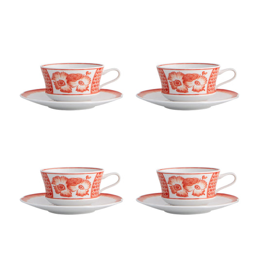 Coralina Tea Cups & Saucers Set of 4