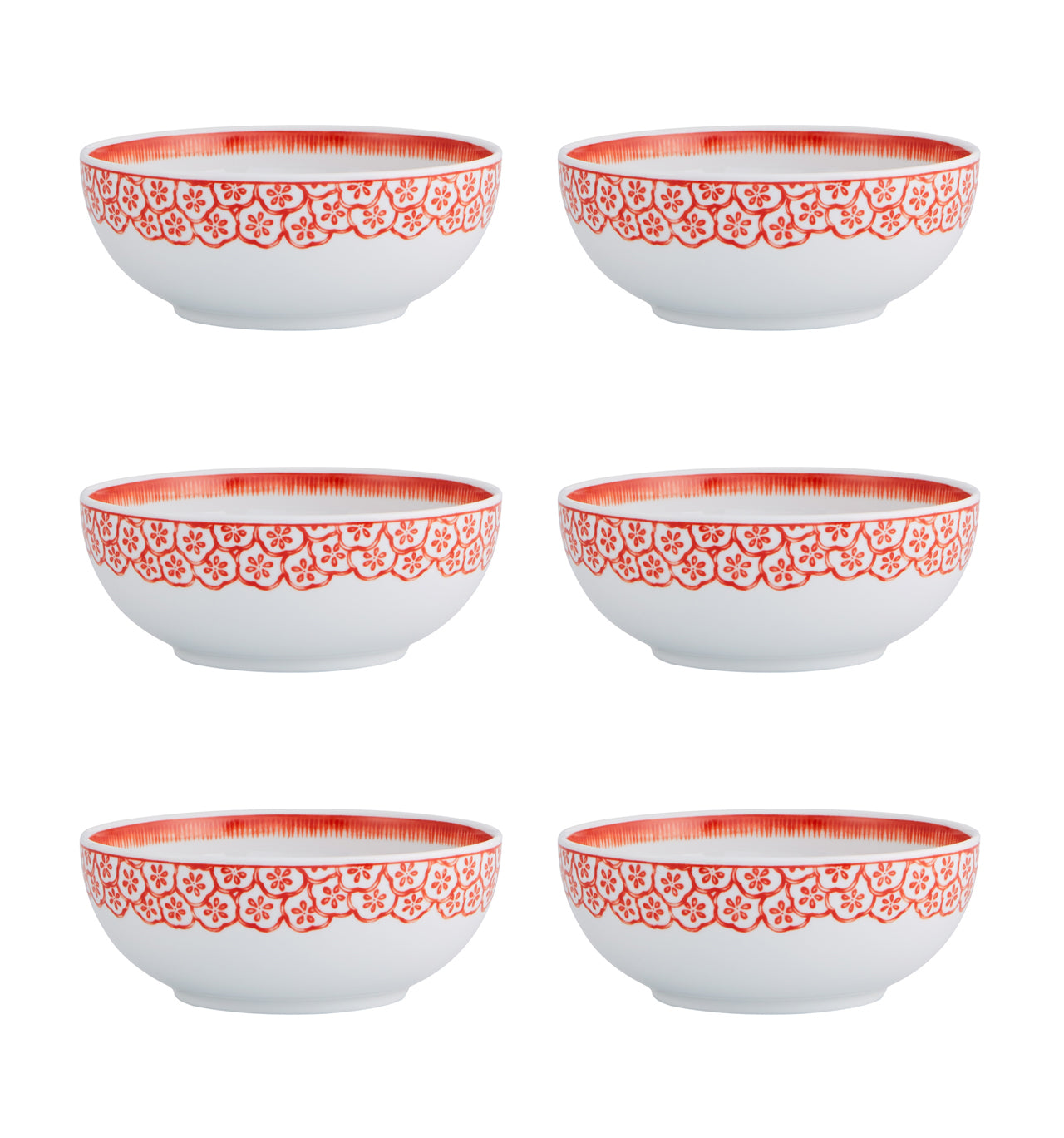  Vista Alegre Coralina Cereal Bowls Set of 6 - White/Orange - Bonton