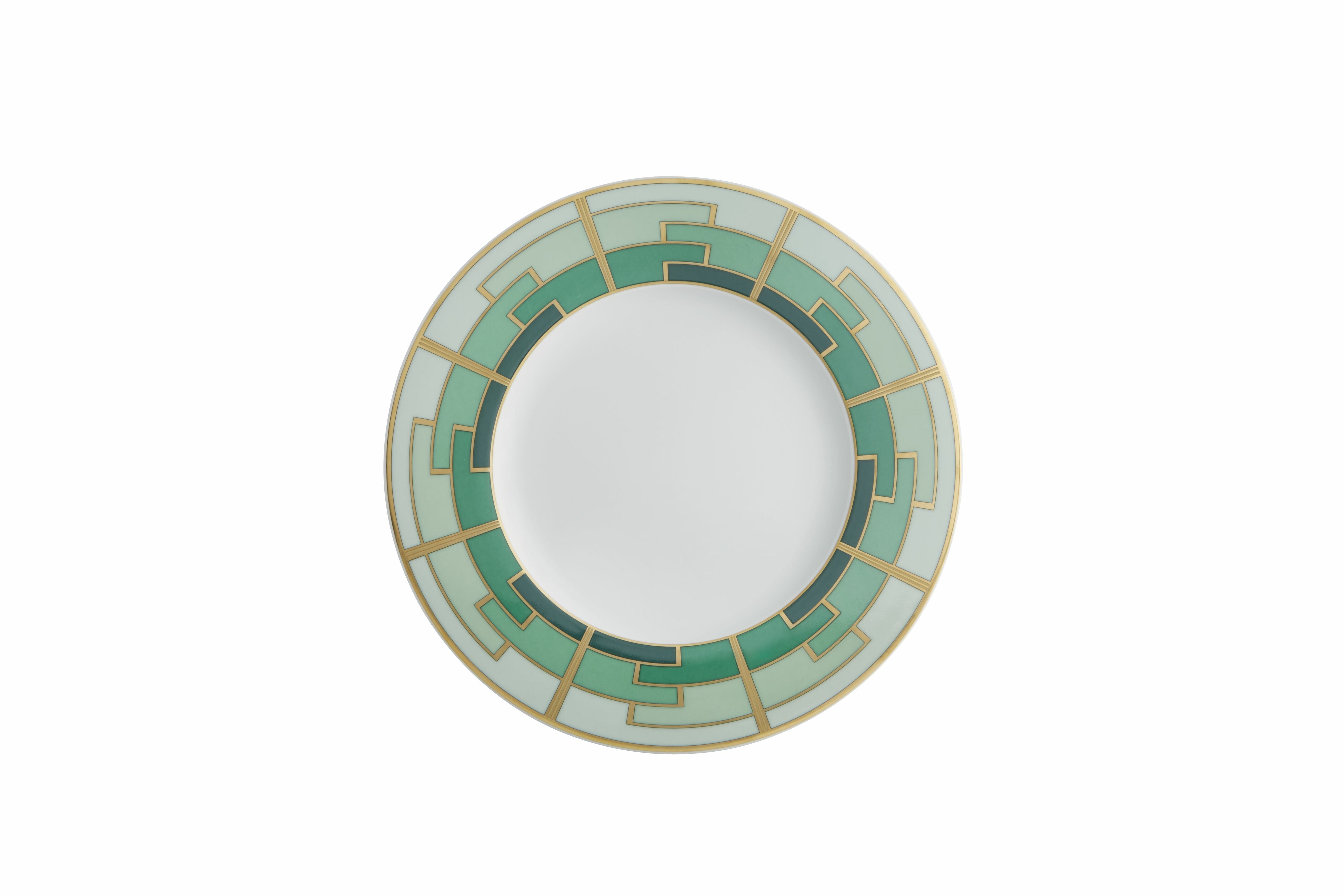  Vista Alegre Emerald Dessert Plates Set of 4 - White/Green - Bonton