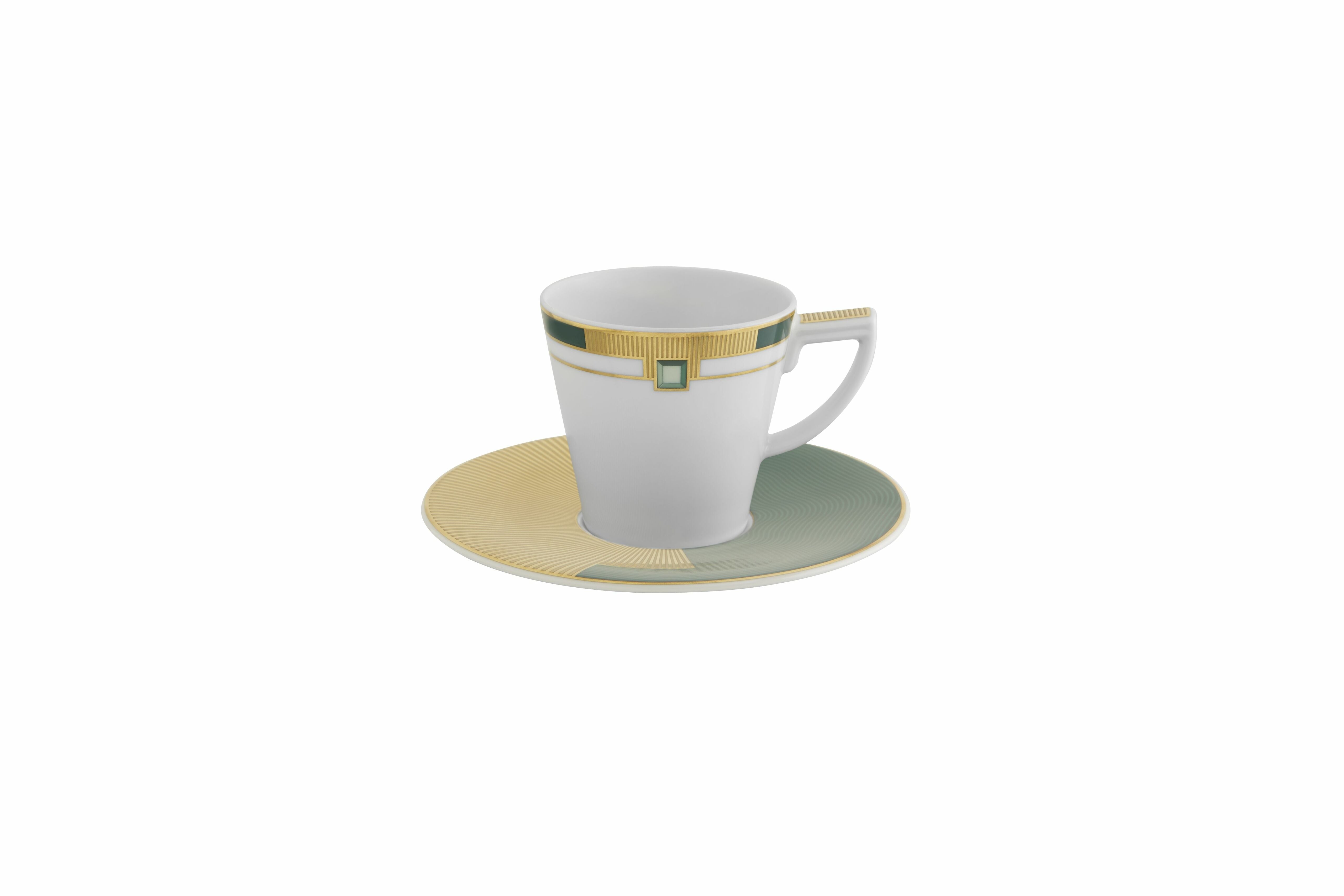  Vista Alegre Emerald Espresso Cups & Saucers Set of 4 - White/Green - Bonton