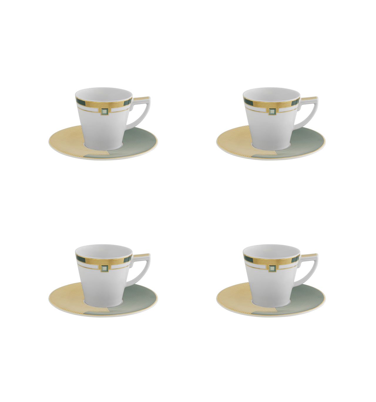  Vista Alegre Emerald Espresso Cups & Saucers Set of 4 - White/Green - Bonton