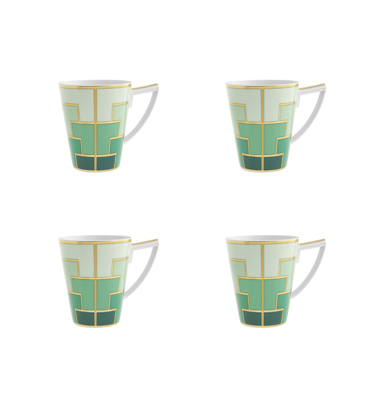  Vista Alegre Emerald Mugs Set of 4 - White/Green - Bonton