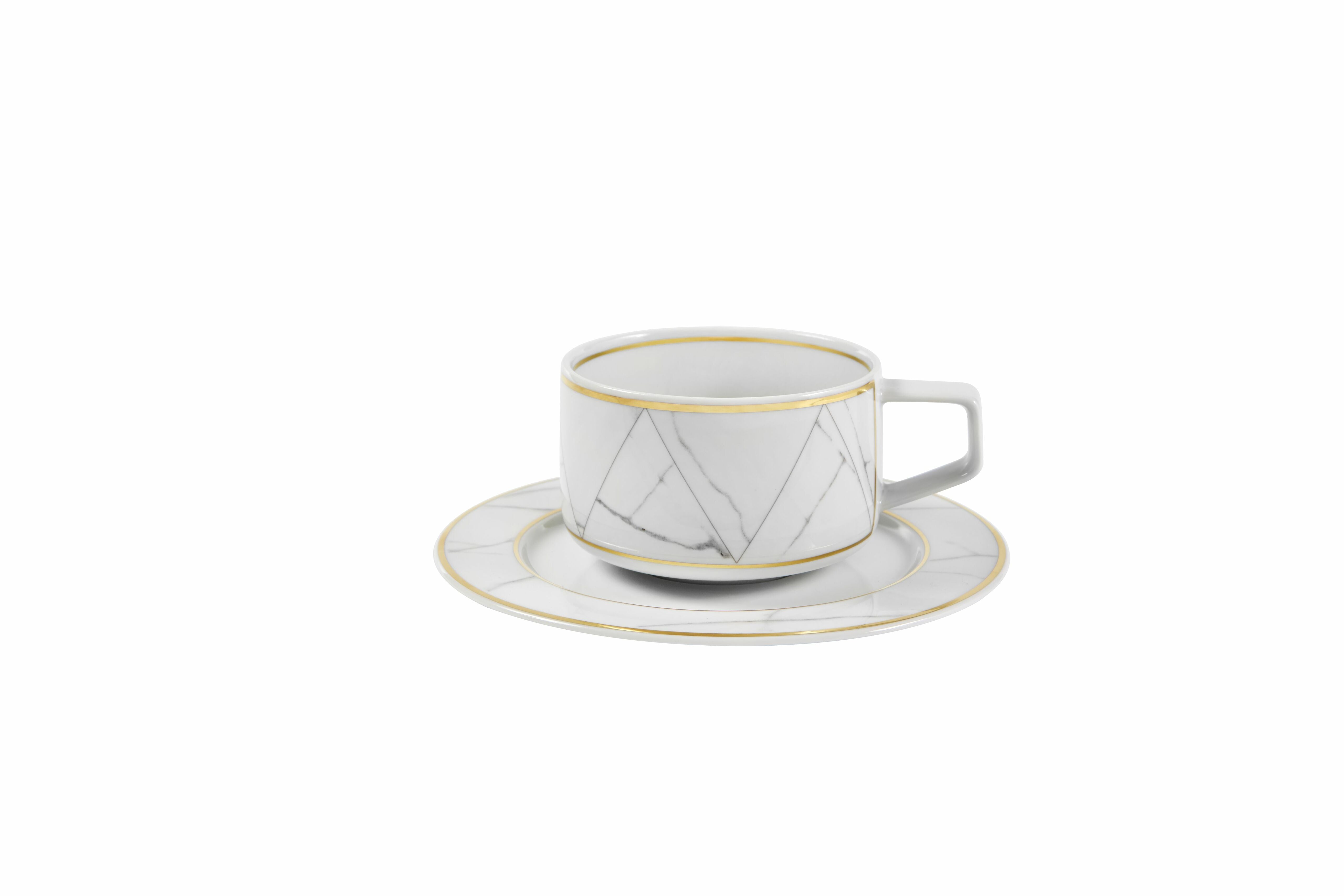  Vista Alegre Carrara Tea Cups & Saucers Set of 4 - Black/White - Bonton