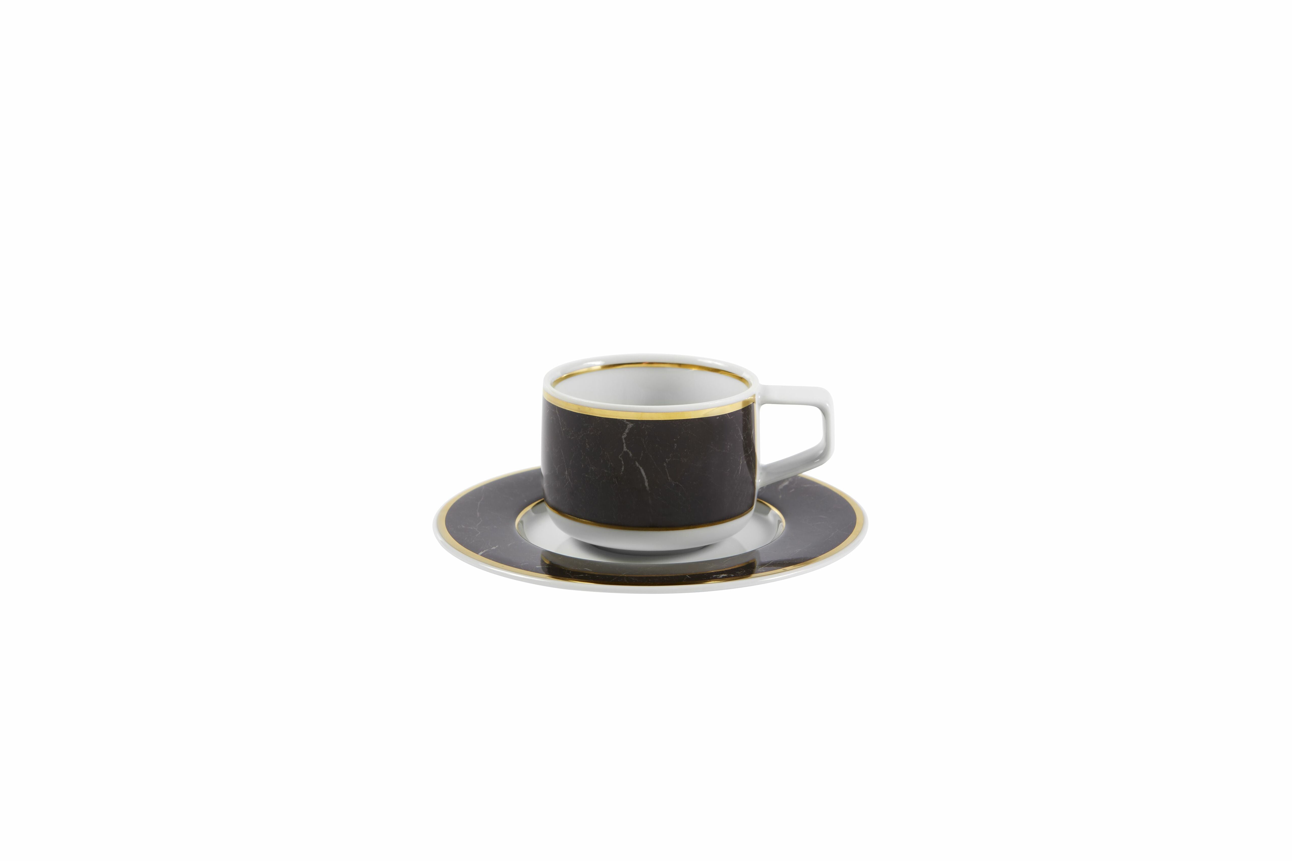  Vista Alegre Carrara Coffee Cups & Saucers Set of 4 - Black/White - Bonton