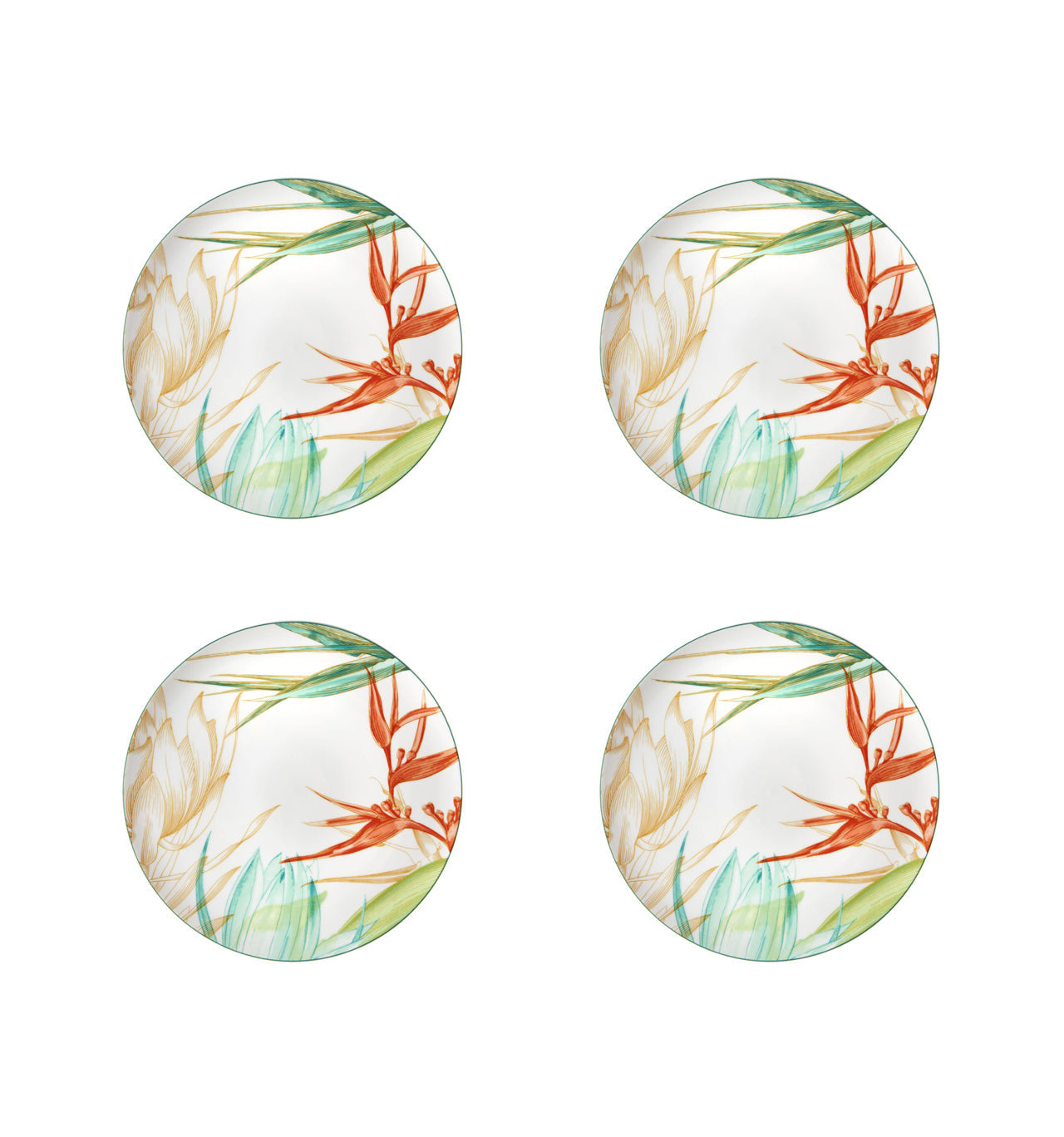  Vista Alegre Fiji Charger Plates Set of 4 - Aqua/Orange/White - Bonton