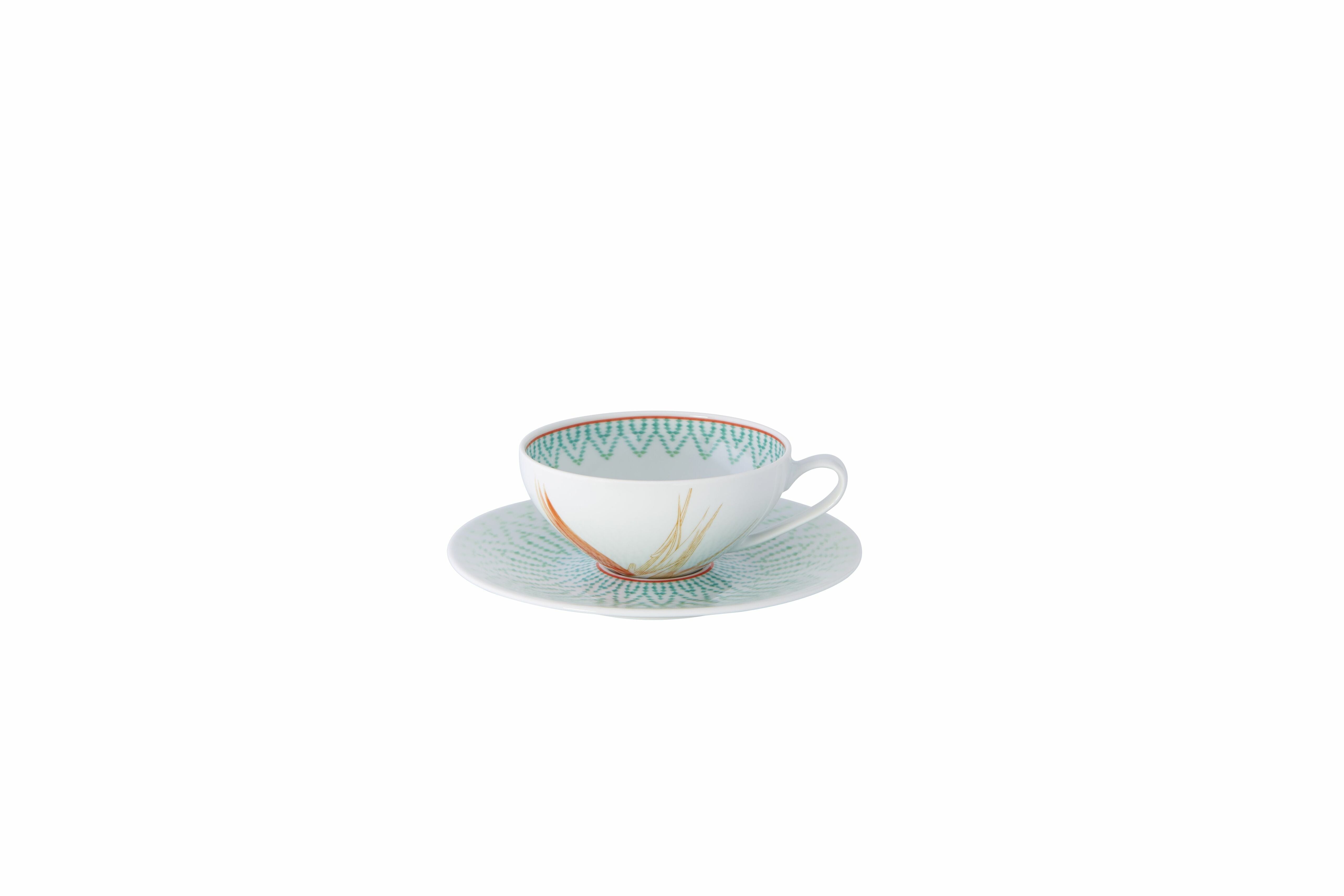  Vista Alegre Fiji Tea Cups & Saucers Set of 4 - Aqua/Orange/White - Bonton