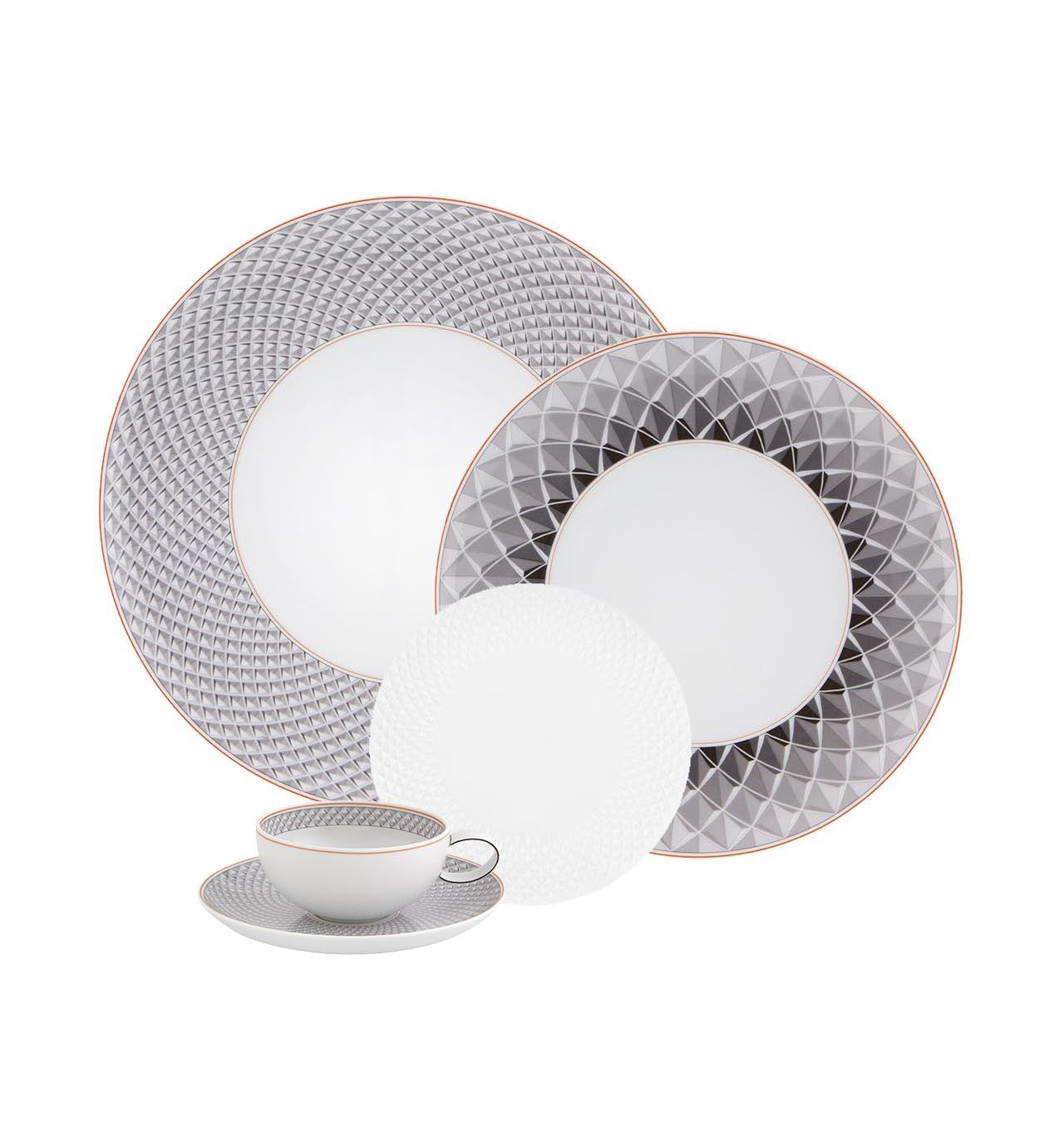  Vista Alegre Maya 5 Piece Place Setting - Orange/Grey/White - Bonton