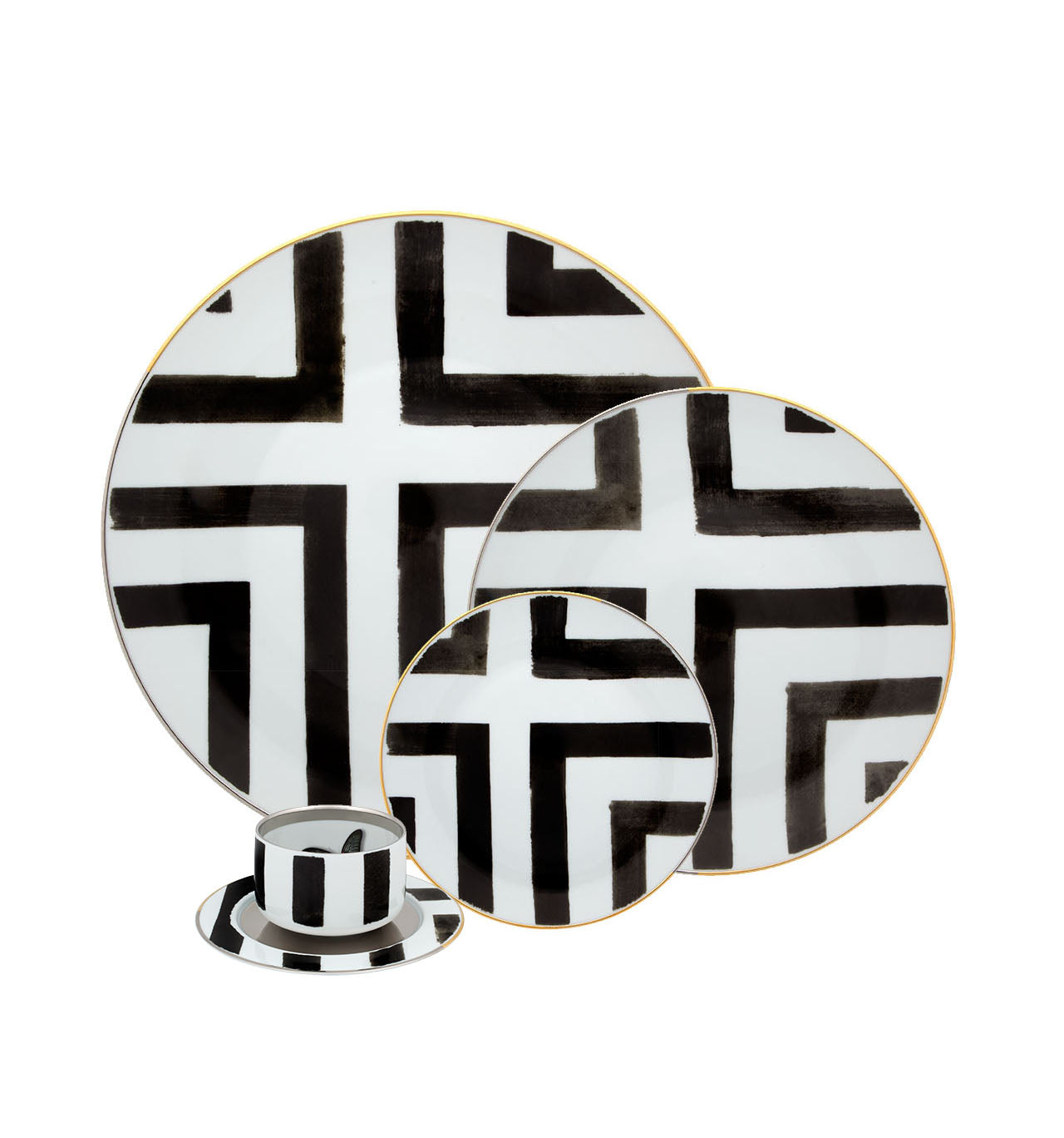  Christian Lacroix by Vista Alegre Sol Y Sombra 5 Piece Place Setting - Black/White - Bonton