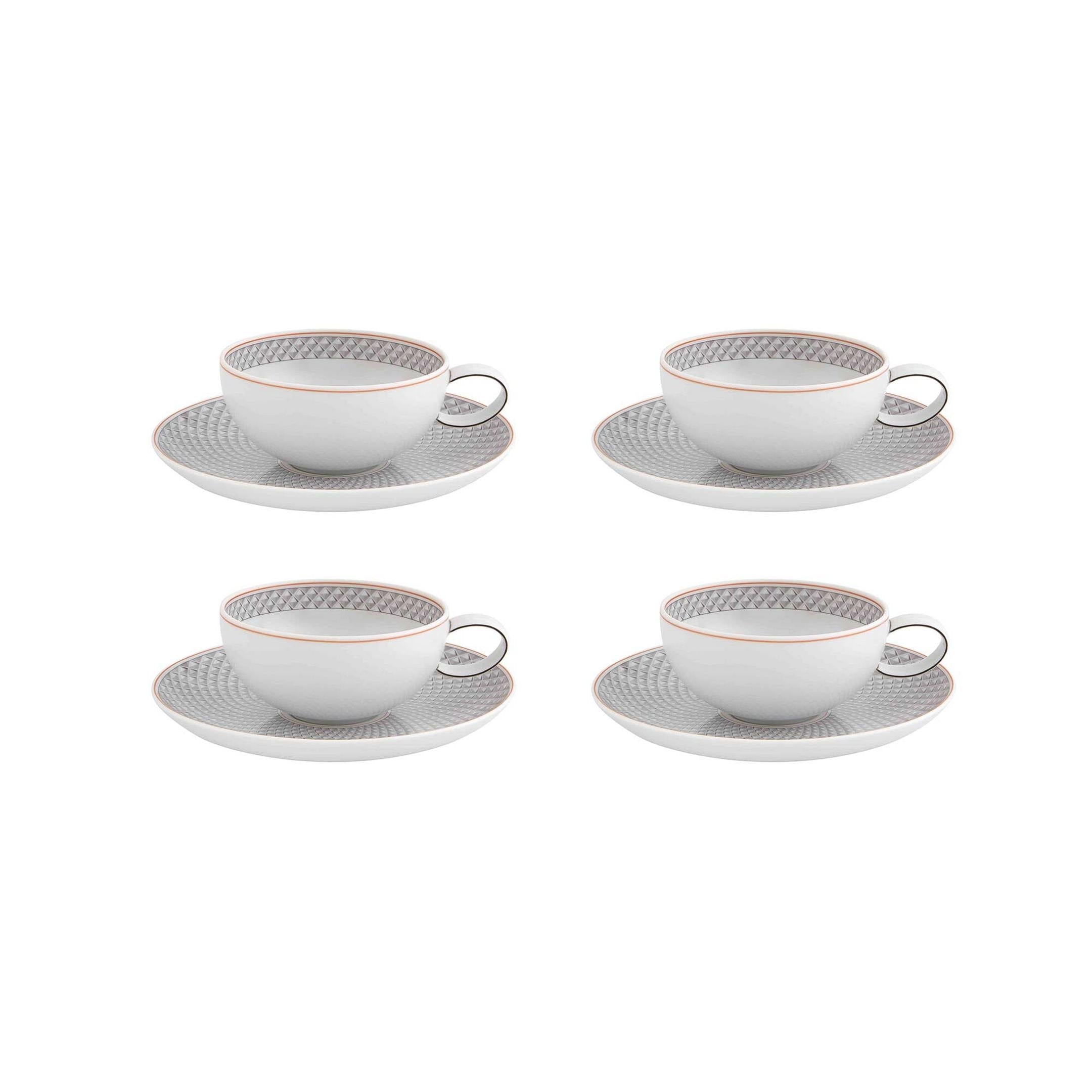  Vista Alegre Maya Tea Cups & Sauces Set of 4 - Grey/White - Bonton