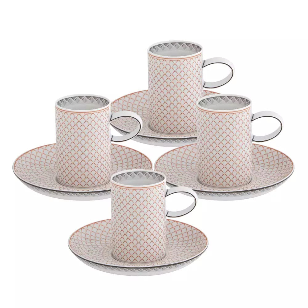  Vista Alegre Maya Coffee Cups & Saucers Set of 4 - Orange/White - Bonton