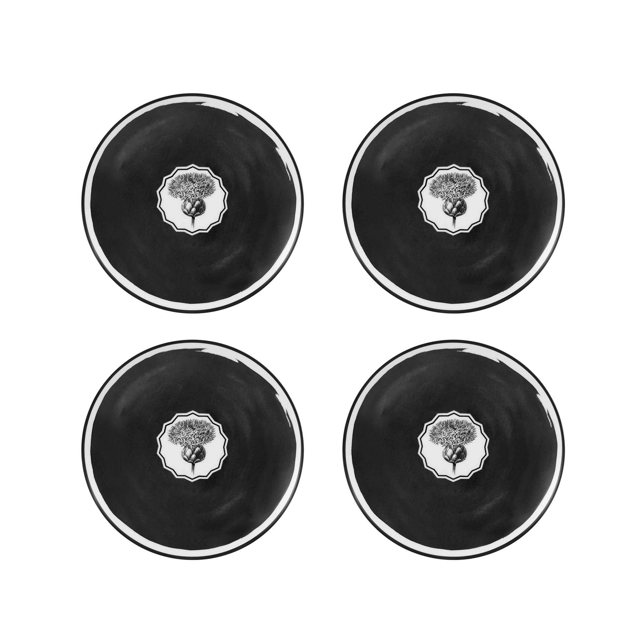  Christian Lacroix by Vista Alegre Herbariae Dessert Plates Set of 4 - Black - Bonton