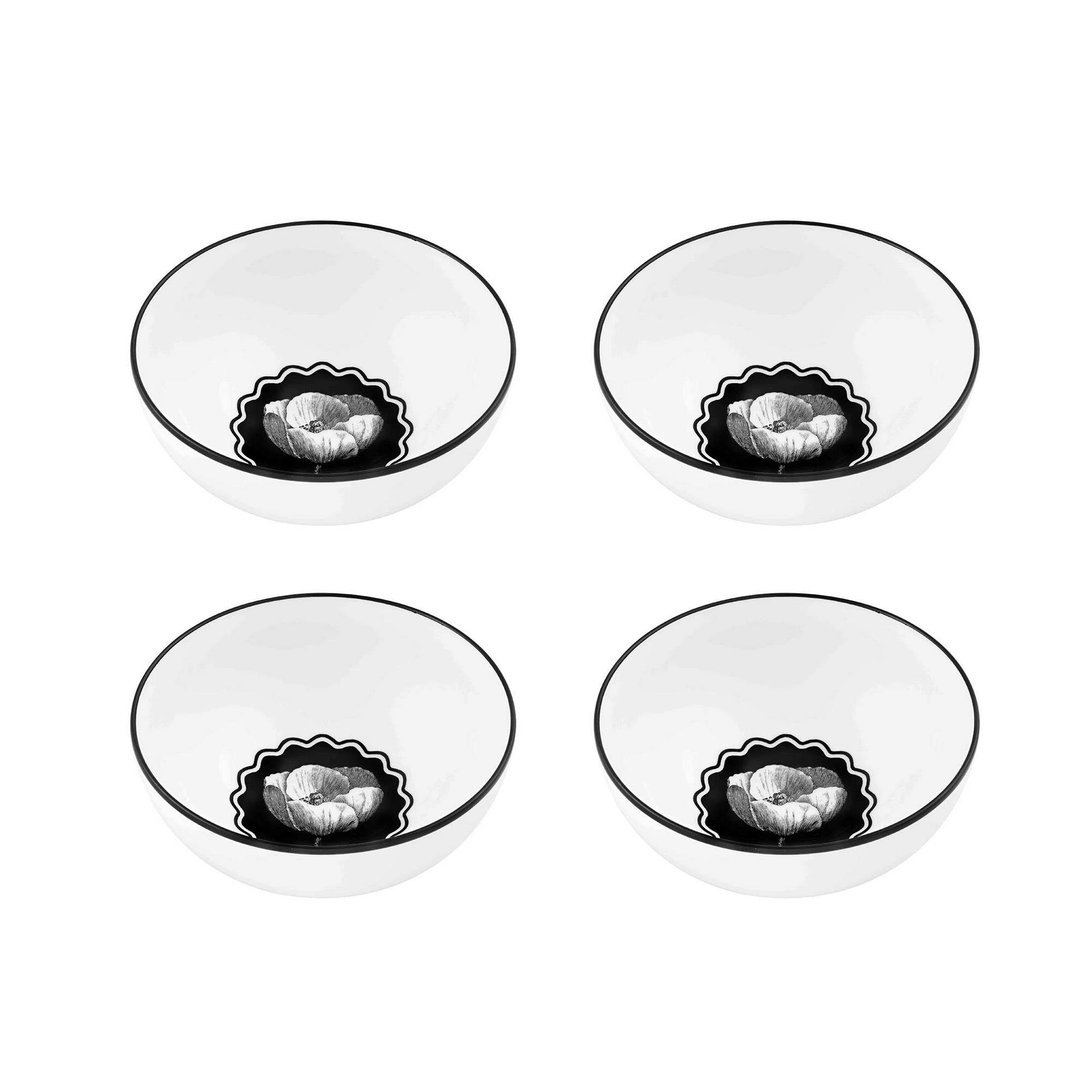  Christian Lacroix by Vista Alegre Herbariae Soup Bowls Set of 4 - Black/White - Bonton