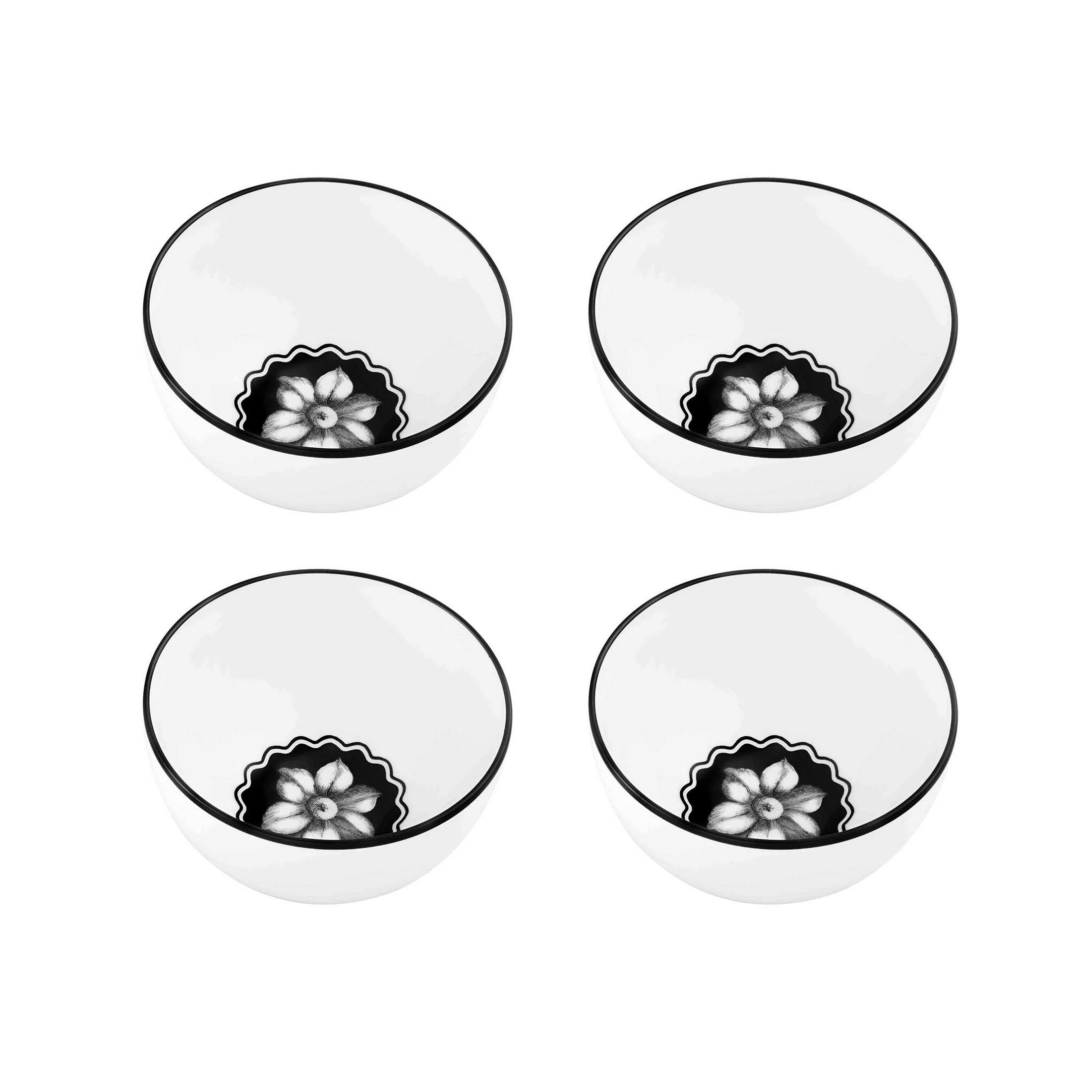  Christian Lacroix by Vista Alegre Herbariae Rice Bowls Set of 4 - Black/White - Bonton