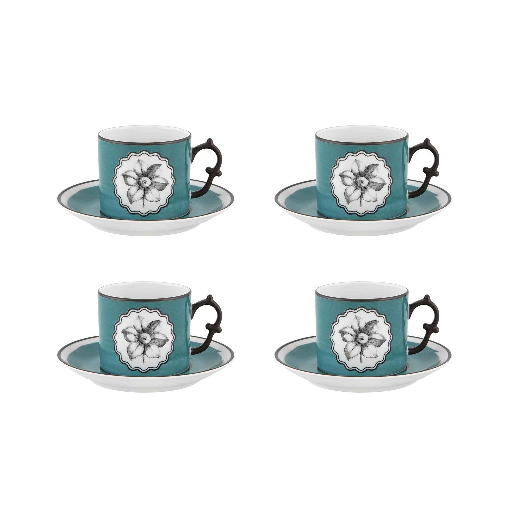  Christian Lacroix by Vista Alegre Herbariae Tea Cups & Saucers Set of 4 - Peacock - Bonton