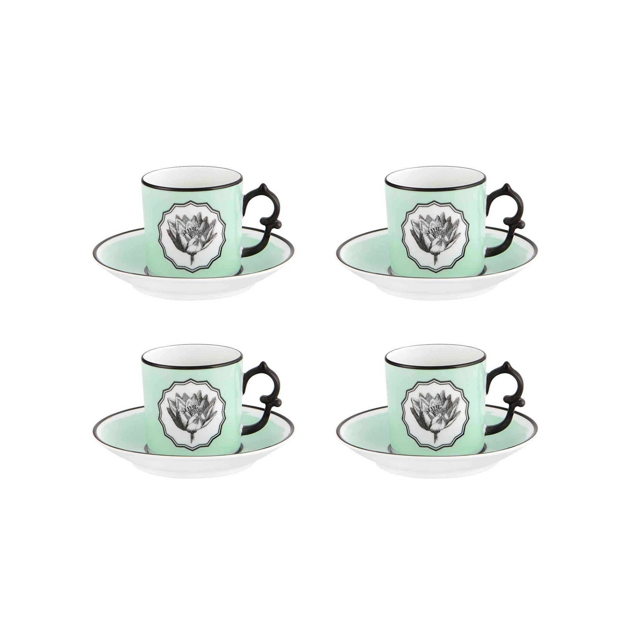  Christian Lacroix by Vista Alegre Herbariae Coffee Cups & Saucers Set of 4 - Green - Bonton