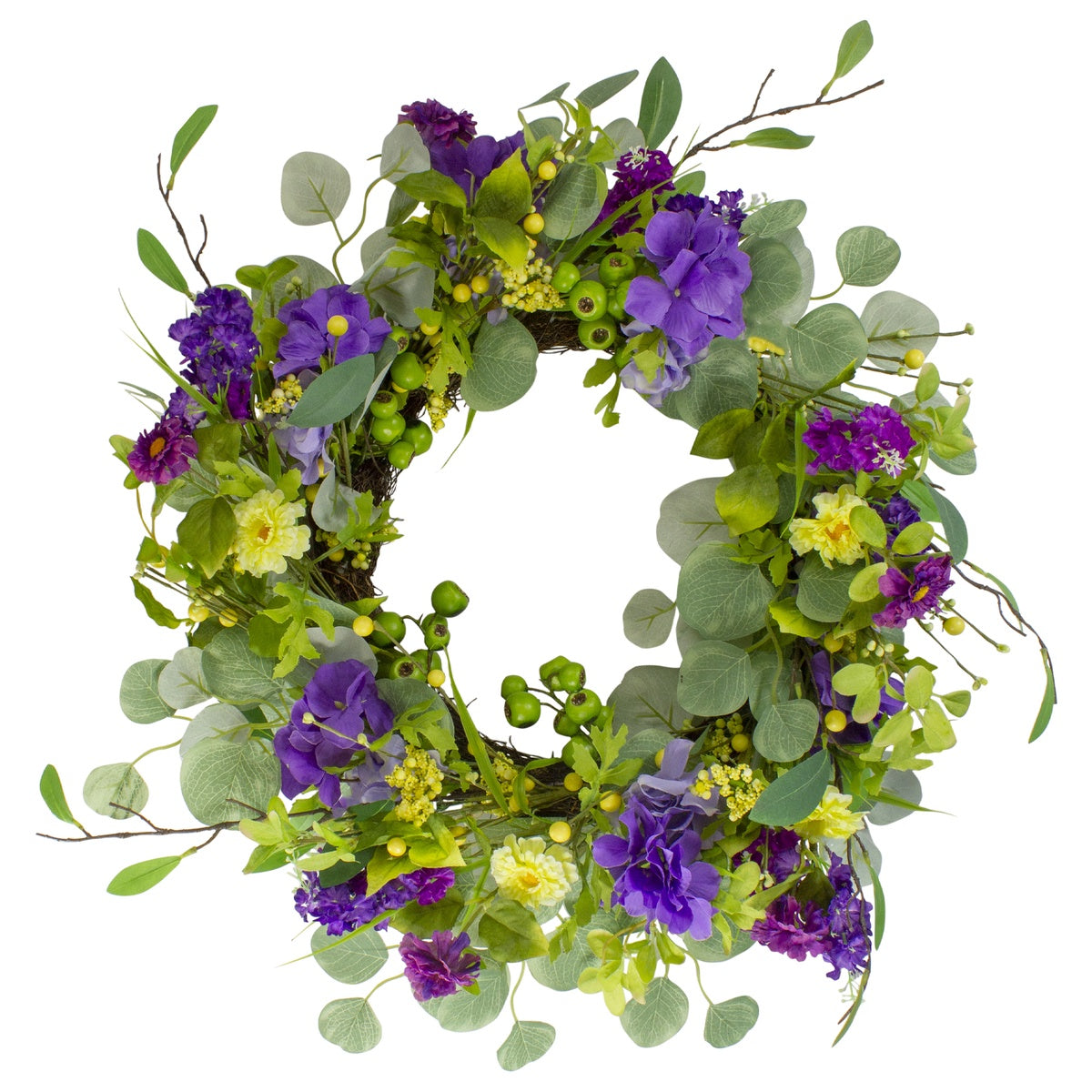  Northlight Eucalyptus and Hydrangea Floral Spring Wreath - 23