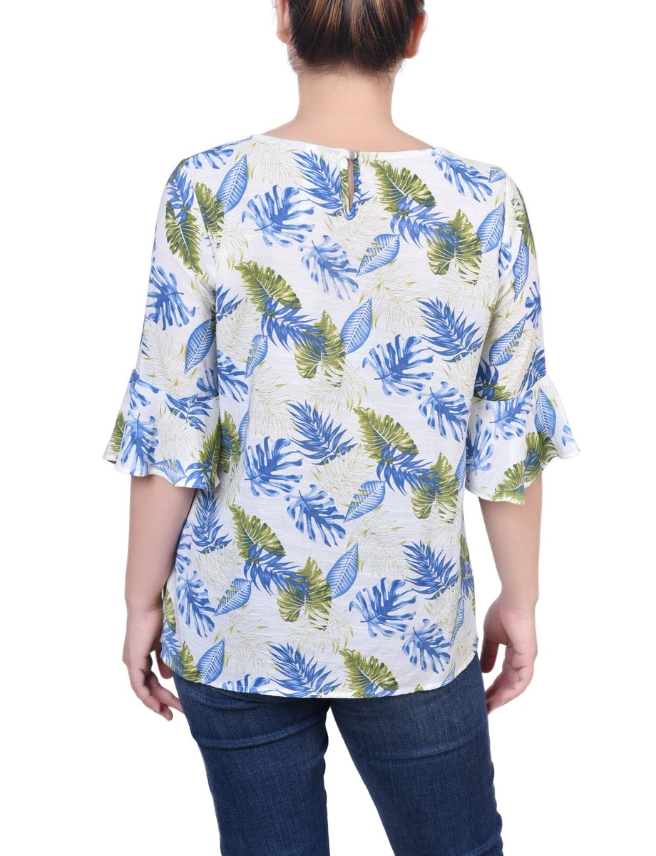  NY Collection Bell Sleeve Blouse - Green Capetropic - Bonton