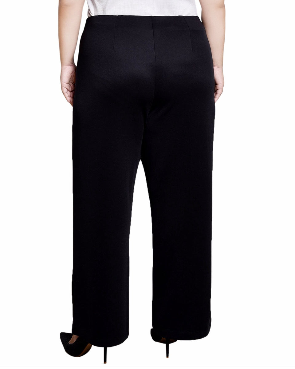  NY Collection Plus Size Wide Leg Grommet Pants - Black - Bonton