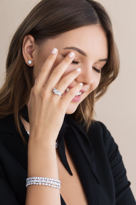 Royal Brilliant Cut Stud Earrings Finished in Pure Platinum