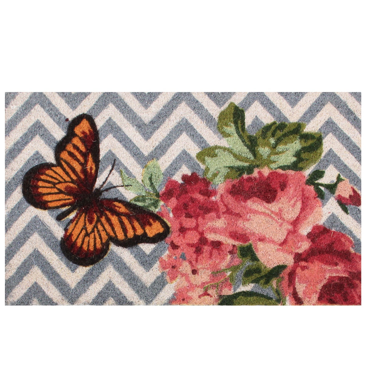  Northlight Coir Rose With a Butterfly Chevron Spring Door Mat 18