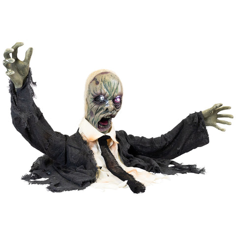 Lighted and Animated Groundbreaking Zombie Halloween Decoration - 19" - White Lights