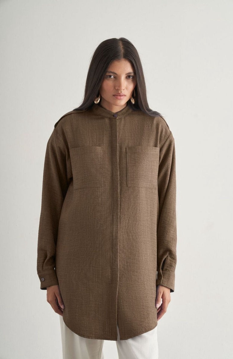  Mizalle Mizalle Tunic With Epaulette Detail - Brown - Bonton