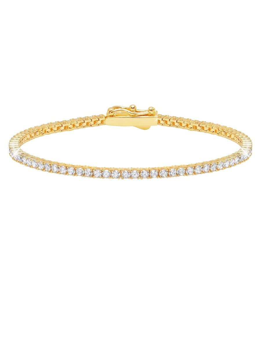  CRISLU Classic Small Brilliant Tennis Bracelet Finished in 18kt Yellow Gold - XX - Bonton