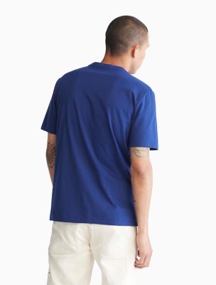  Calvin Klein Short Sleeves Torn Logo Crew Tee - Beacon Blue - Bonton