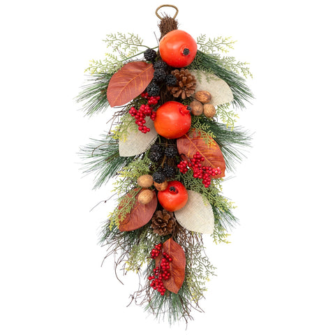 30" Autumn Harvest Mixed Berry and Pomegranate Artificial Teardrop Swag - Unlit