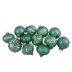 Finial and Glass Ball Christmas Ornaments - 3.25" - Green - Set of 12