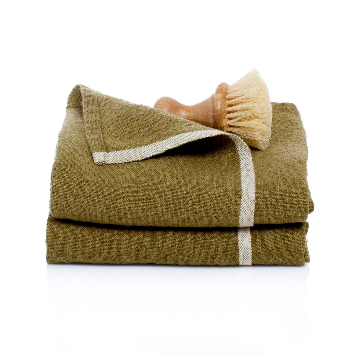  Caravan Chunky Linen Towels, Set of 2 - Moss Green - Bonton