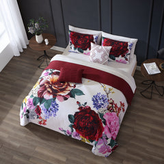 Magenta Floral 100% Cotton 5 Piece Reversible Comforter Set