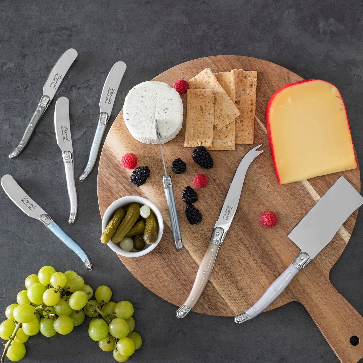  French Home Laguiole Cheese Knife and Spreader Set With Mother of Pearl Handles and Wood Board - Default Title - Bonton