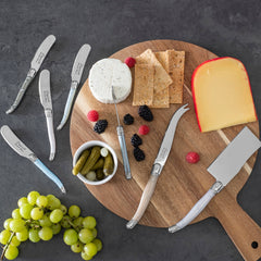 Laguiole Cheese Knife and Spreader Set With Mother of Pearl Handles and Wood Board